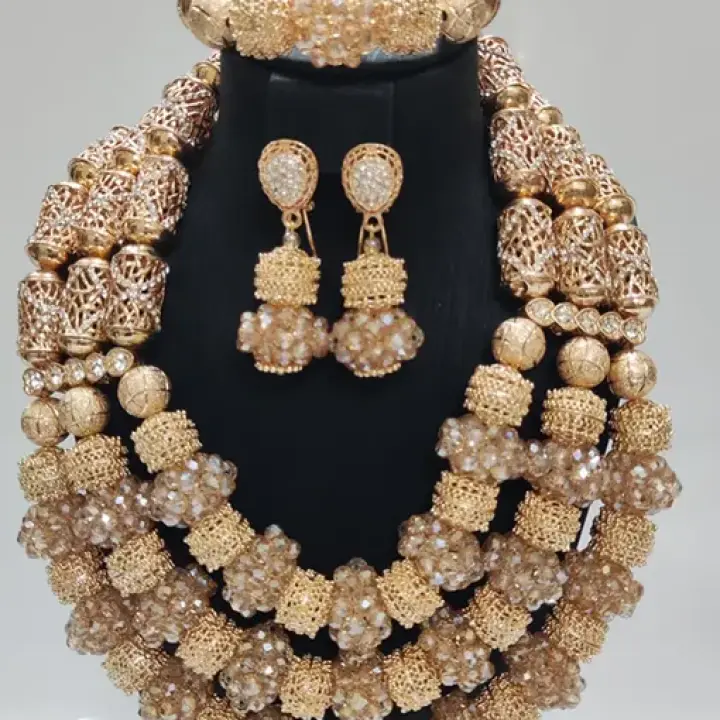 Nigerian crystal jewelry set: copper bridal set