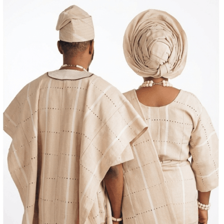 Handmade African Asooke wedding outfit: traditional clothing for couples