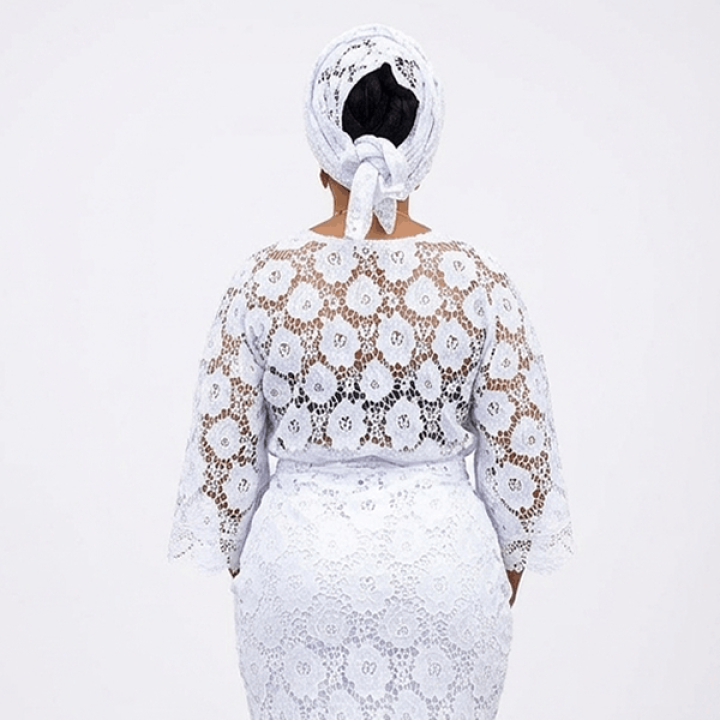 White lace iro and buba , African lace wrapper and blouse, women fashion lace dresses